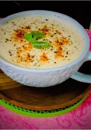 A picture of Creamy Herbed Potato Garlic Soup or Cream of Potato Soup.