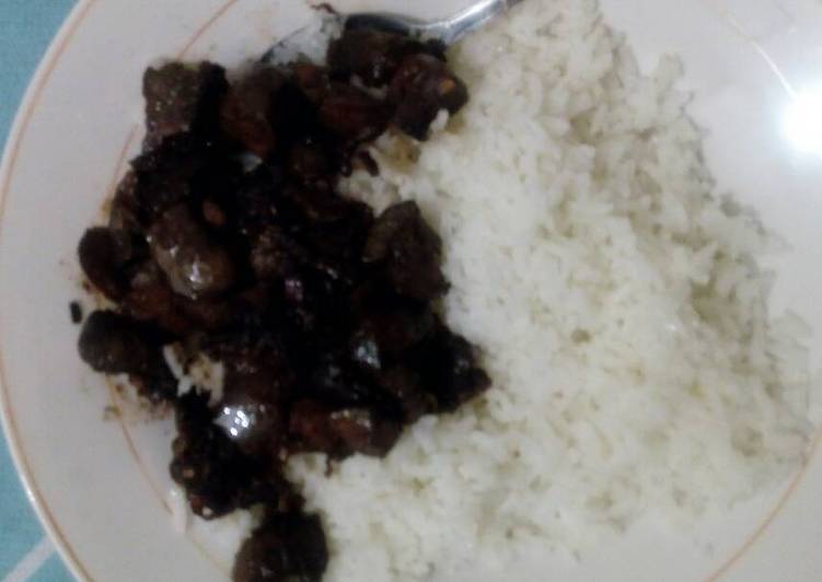 White rice with fried liver