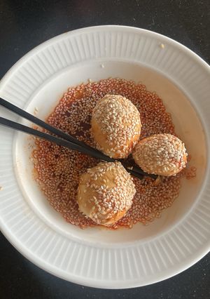 A picture of Asian spicy cooked egg.