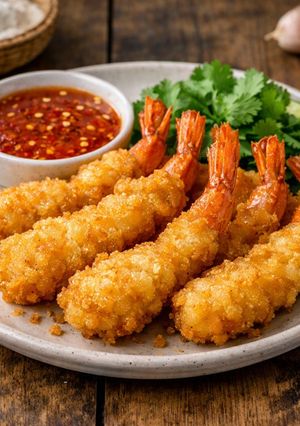 Une photo de Goong Chup Paeng Tod — Crevettes panées croustillantes thaïlandaises