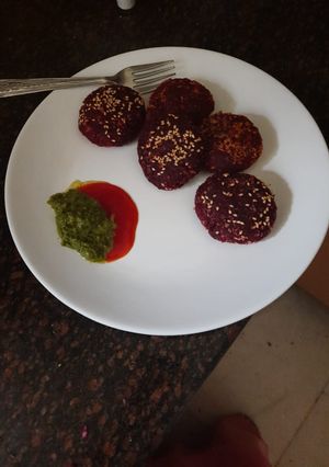 A picture of Beetroot and sesame seeds Kebab.