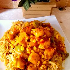 Mango Sauce sweet corn 😋😋 spaghetti 😋😋😋 A picture of Mango Sauce sweet corn 😋😋 spaghetti 😋😋😋.