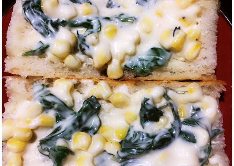 Steps to Cook Appetizing Spinach and Corn open faced sandwich