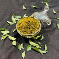 A picture of Karivepaku karam podi curry leaves powder Andhra style.