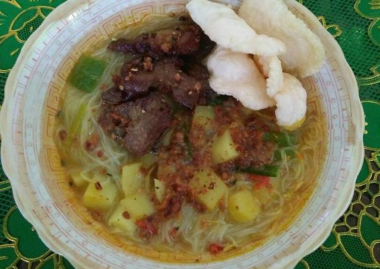 Cara mudah Menyiapkan Bihun soto empal daging, Lezat Sekali
