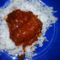 A picture of Rice and stew.