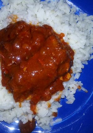 A picture of Rice and stew.