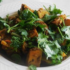 A picture of Aloo ke gutke-special potato masala curry for chapathi.