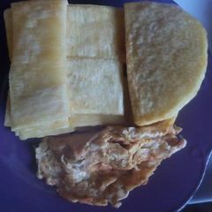 A picture of Fried yam and egg.