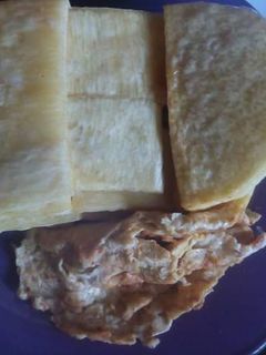 A picture of Fried yam and egg.
