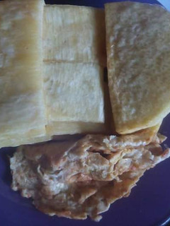 A picture of Fried yam and egg.