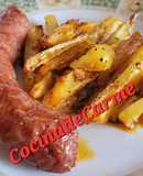 Butifarra asada con patatas y sobrasada