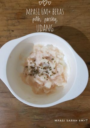 Foto resep Mpasi 6m+ beras putih, udang dan parsley