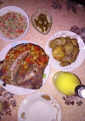صورة لوصفة سمك مشوي مع خضار