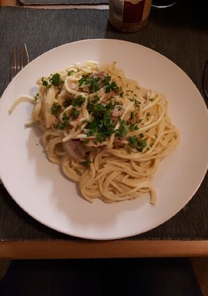 Une photo de Spaghetti carbonara au chou fleur