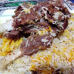Mutton leg piece pulao A picture of Mutton leg piece pulao.