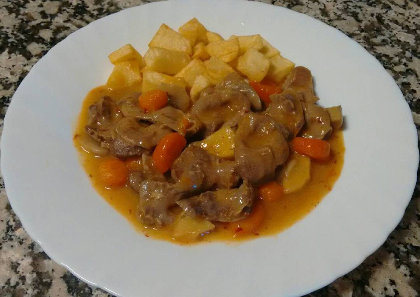 Mollejas de pollo con calabaza