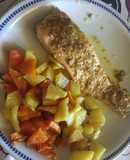 Salmone con semi e patate al forno