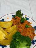 Dendeng Daging Sapi Bumbu Bali Pedas dgn Potato Wedges + Brokoli
