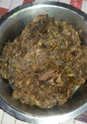 A picture of Kochu saak (taro stem fry).