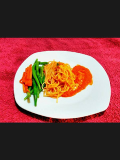A picture of Glazed Carrots and Runner Beans with Spaghetti Pomodoro.