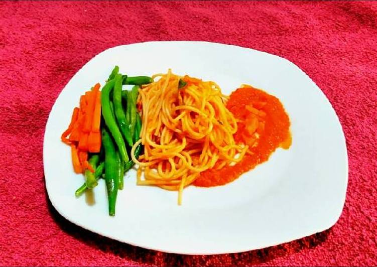 Glazed Carrots and Runner Beans with Spaghetti Pomodoro