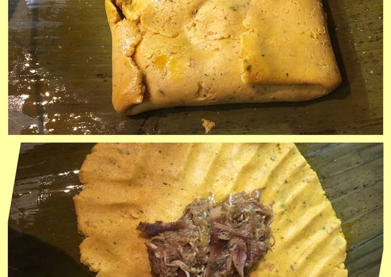 Tamal o bollo relleno de carne y pollo estilo venezolano