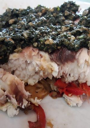 Una foto de Dorado al pesto
