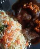 Lomo de cerdo en salsa barbacoa de Café!!! 😜🥕🌶🌰🥩☕☕☕🍚🍛😝