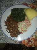 Fried Omena,kienyeji mboga mix,coleslaw salad,semolina ugali
