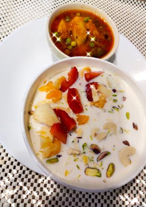 A picture of Vrat special without onion and garlic Aloo matar ki sabzi.