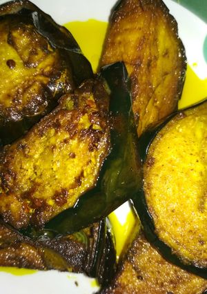 A picture of Brinjal fry(begun bhaja).