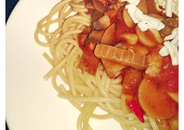 Resep Spaghetti with Chicken Sausage &amp; Mushroom Sauce (Homemade) Anti Gagal