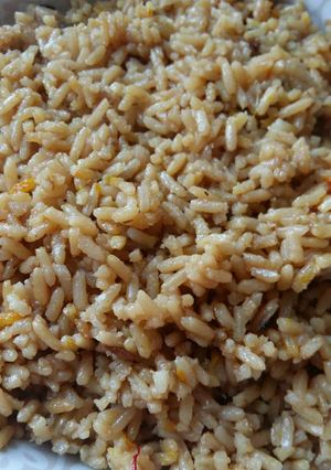 A picture of Vickys Sweet Saffron Rice, GF DF EF SF NF.