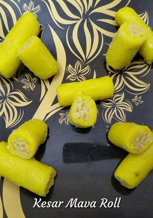A picture of Kesar Mava roll.