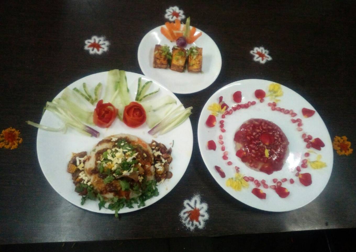 Achari paneer & Chinese sauce & fruit jelly