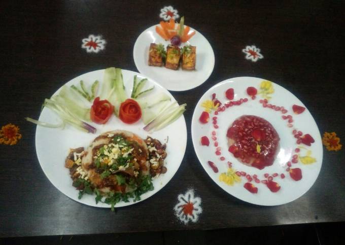 Achari paneer & Chinese sauce & fruit jelly