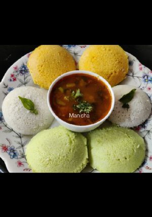 A picture of Tiranga Idli (Tricolour Idli).