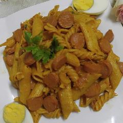 A picture of Macaroni With Chicken Franks.😋.