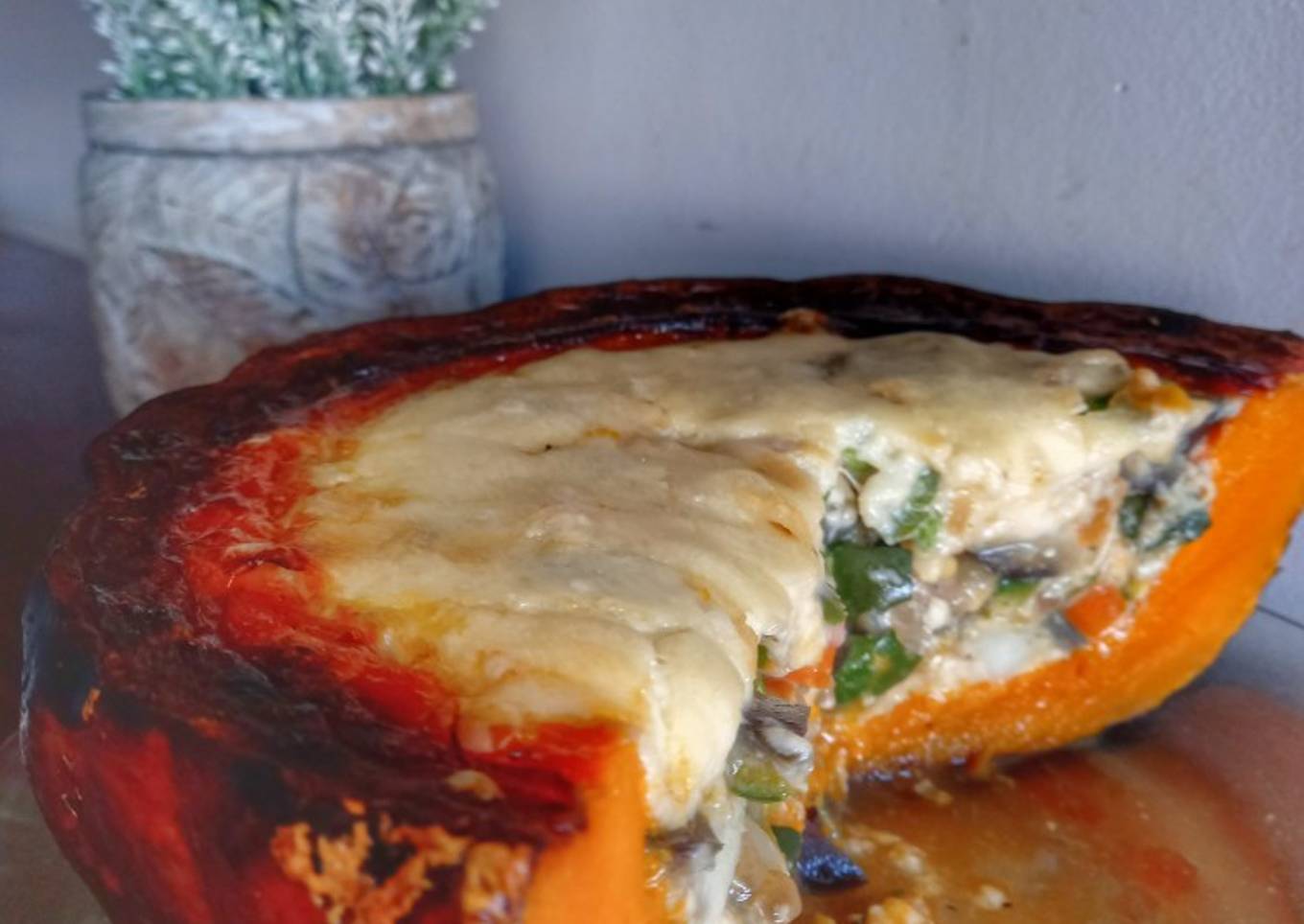 Kabutia relleno de vegetales y queso 🎃🧀🍆🥕🌽