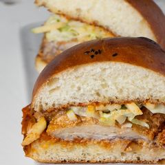 Chicken Burger with Coleslaw and Spicy Mayo A picture of Chicken Burger with Coleslaw and Spicy Mayo.