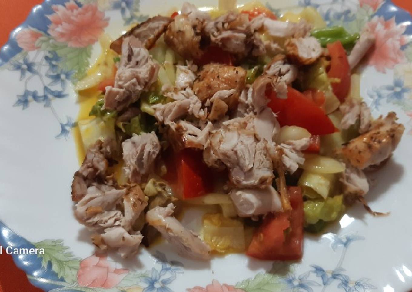 Conejo en ensalada con vinagreta de mostaza (airfryer)