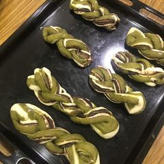 A picture of Matcha red bean braided bread.
