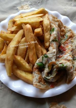 A picture of Fry sweet potato with fry egg.