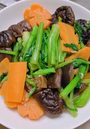 Hình của món Cải ngồng xào nấm đông cô.