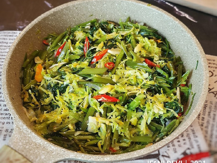 Bagaimana Membuat 343. Tumis Bunga Pepaya Kangkung, Enak