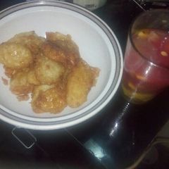 Fried Irish and fruit salad A picture of Fried Irish and fruit salad.
