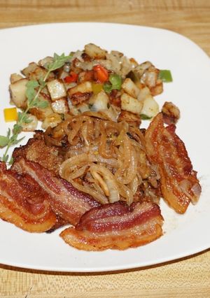 A picture of Pan-Fried Beef Liver with Onions and Bacon, Jon Style.