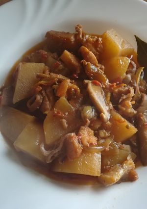 Una foto de Migas de bacalao, con mariscos y patatas en olla exprés
