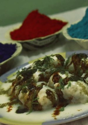 A picture of Moong Dal Dahi Vada.